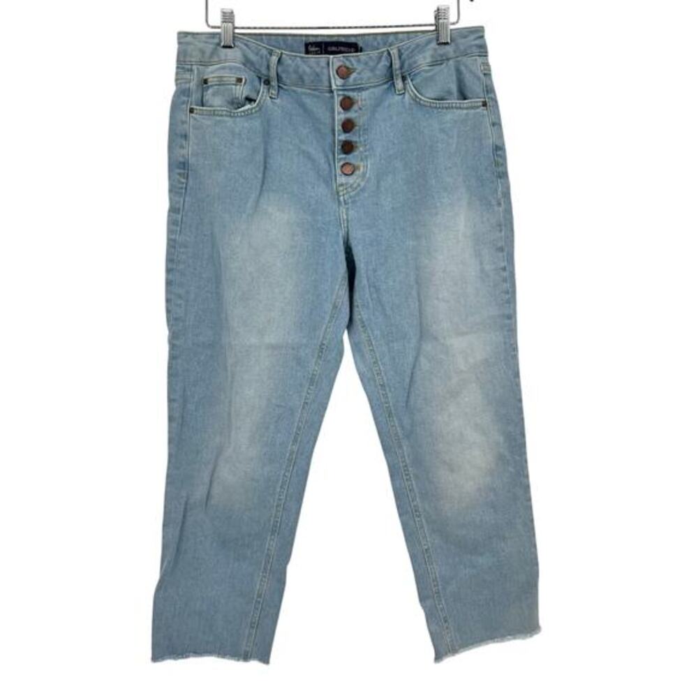 Boden denim girlfriend jeans wide leg raw hem button fly denim blue crop size 10
